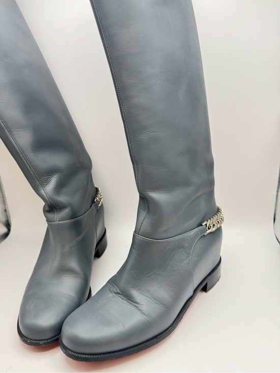 Christian Louboutin Shoes - Christian Louboutin Cate Chain Knee High Boots Gray Leather Red Sole Size 39